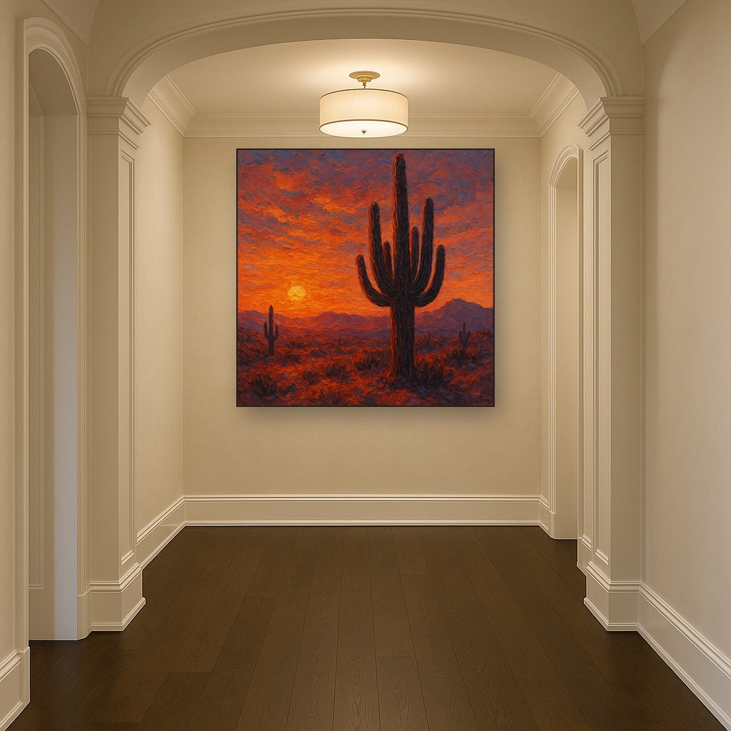 Sonoran Desert Saguaro Sunset Oil Painting - View 5