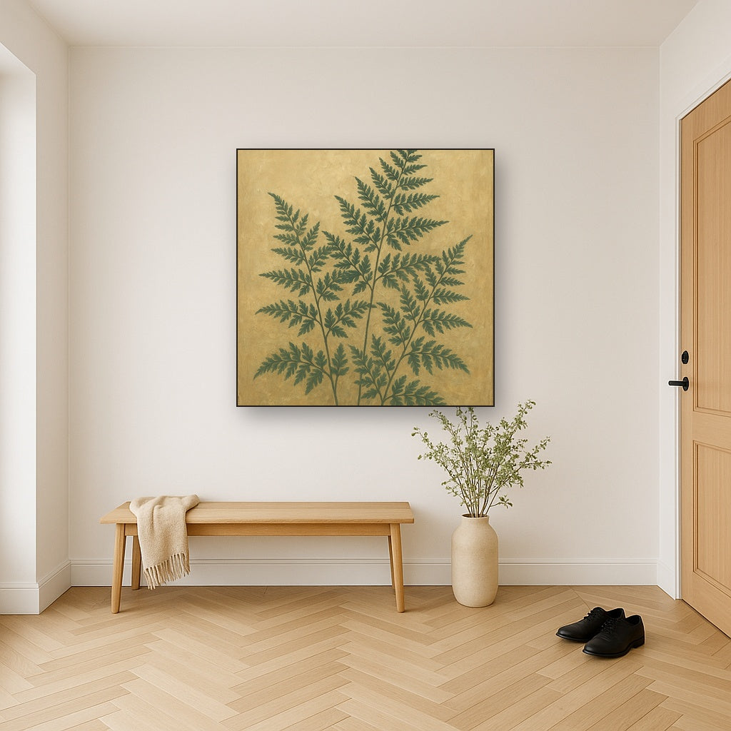 Wild Fern Silhouette Botanical Oil Painting - Styled in Entryway Hallway
