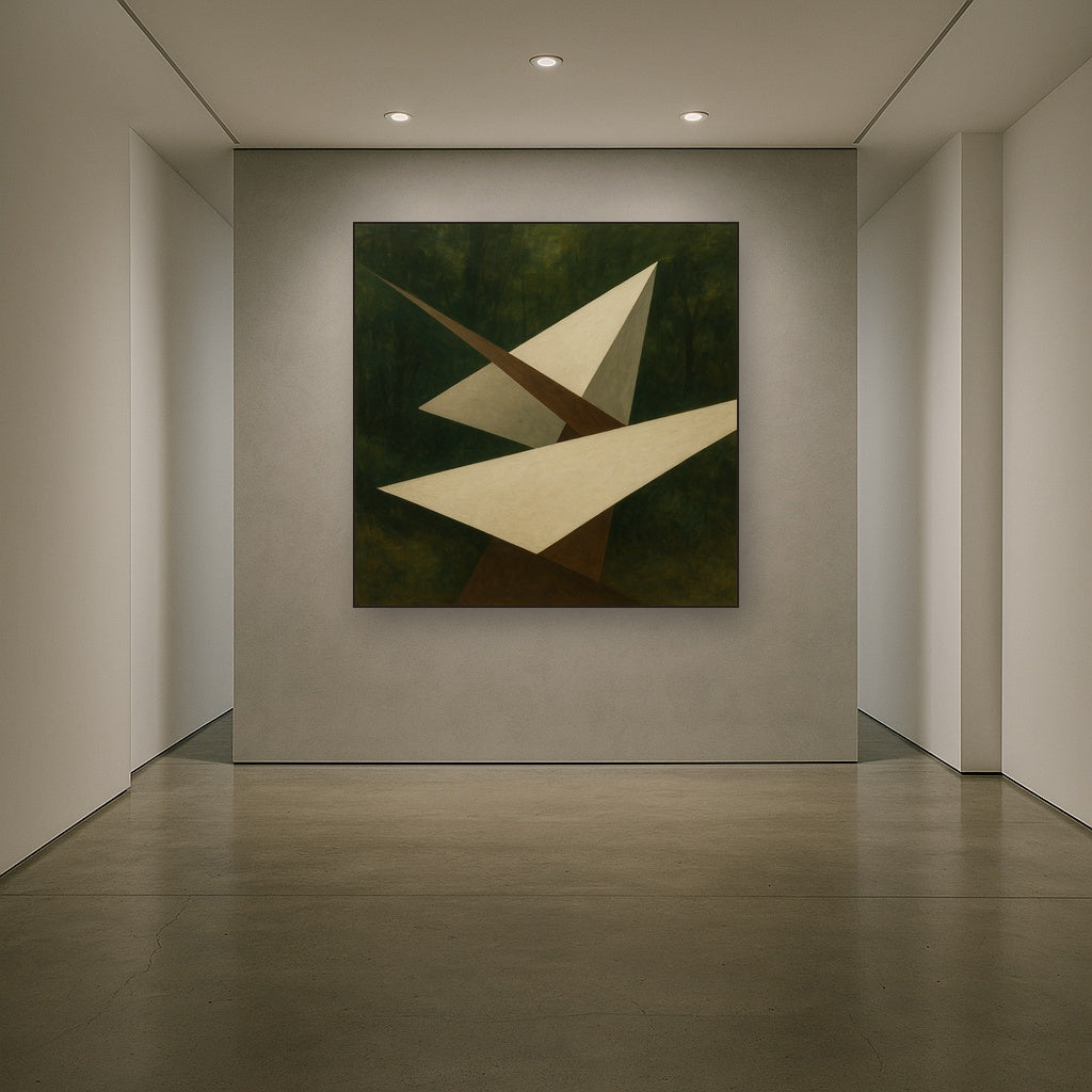 Kinetic Diagonal Planes in Forest & Alabaster No. 5 Fine Art Oil Painting - View 5
