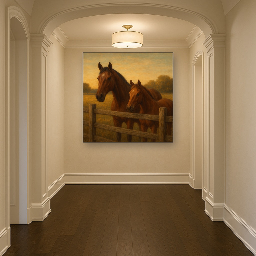 Two Horses at Rustic Post & Rail Fence No. 9 Oil Painting - View 5