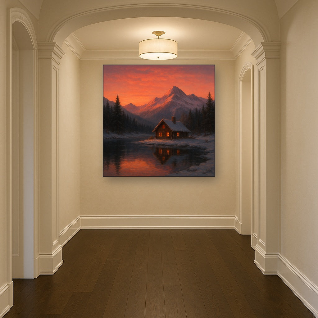 Winter Solstice Mountain Cabin Reflection No. 7 Oil Painting - View 5