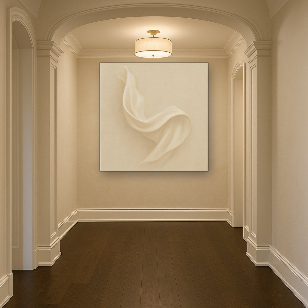 Alabaster Linen Texture Fold No. 4 - Modern Fine Art Oil Painting - View 5