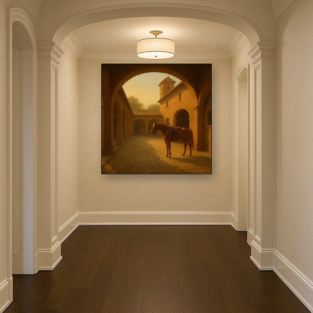 Equestrian Stable Courtyard in Late Afternoon No. 14 Oil Painting - View 5