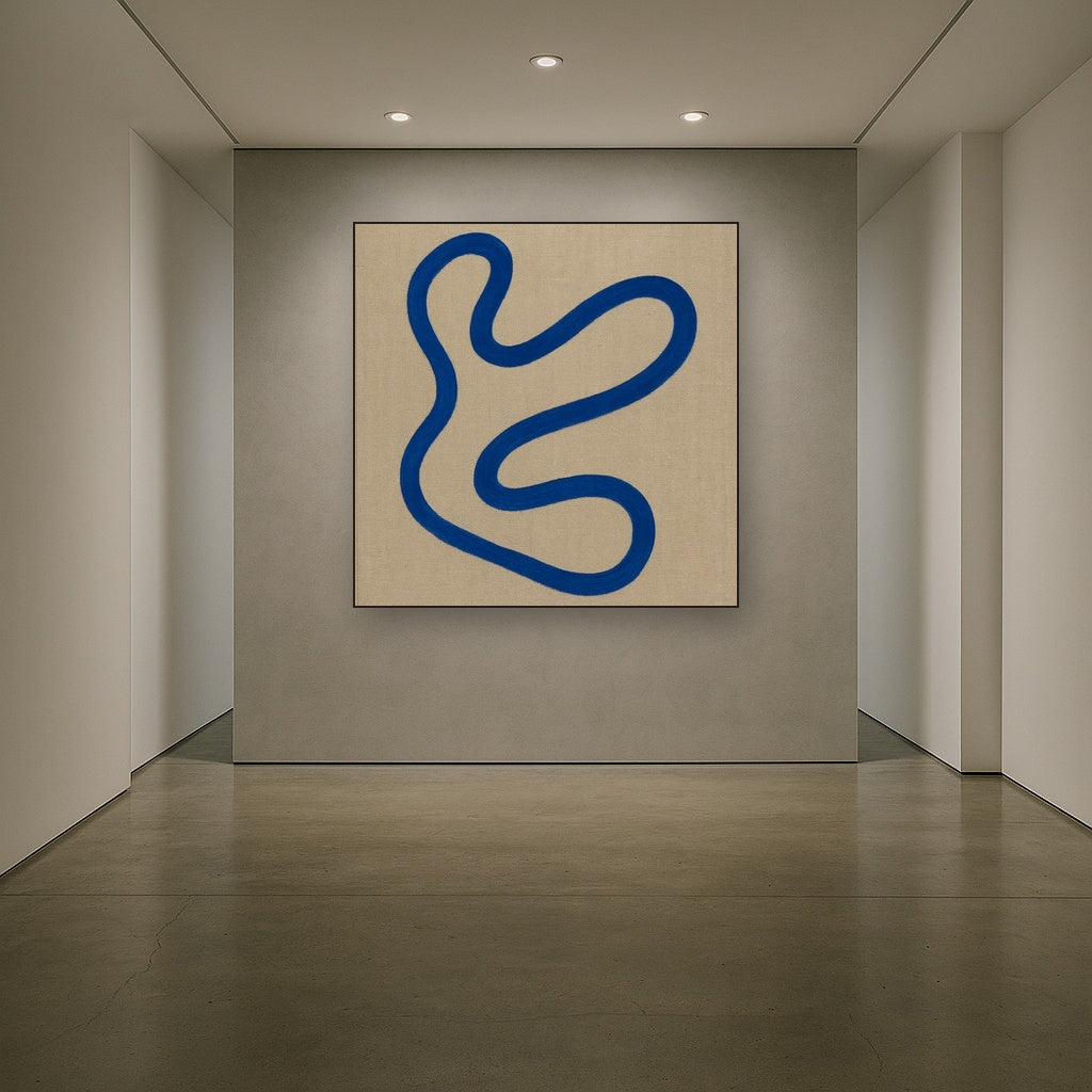 Cobalt Blue & Pale Oat Contour No. 8 - Modern Fine Art Oil Painting - View 5