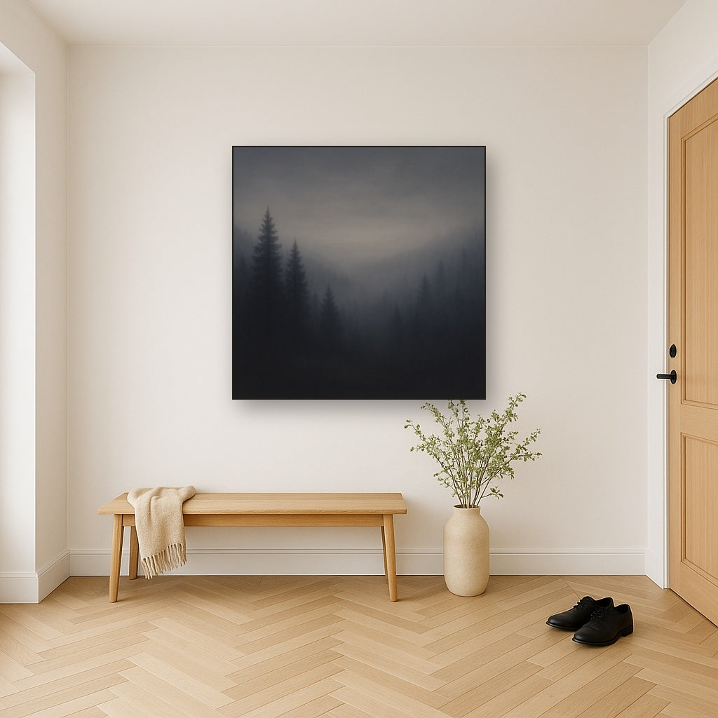 Dusk over Silent Pine Ridgeline in Charcoal Fog No. 15 Oil Painting - View 5