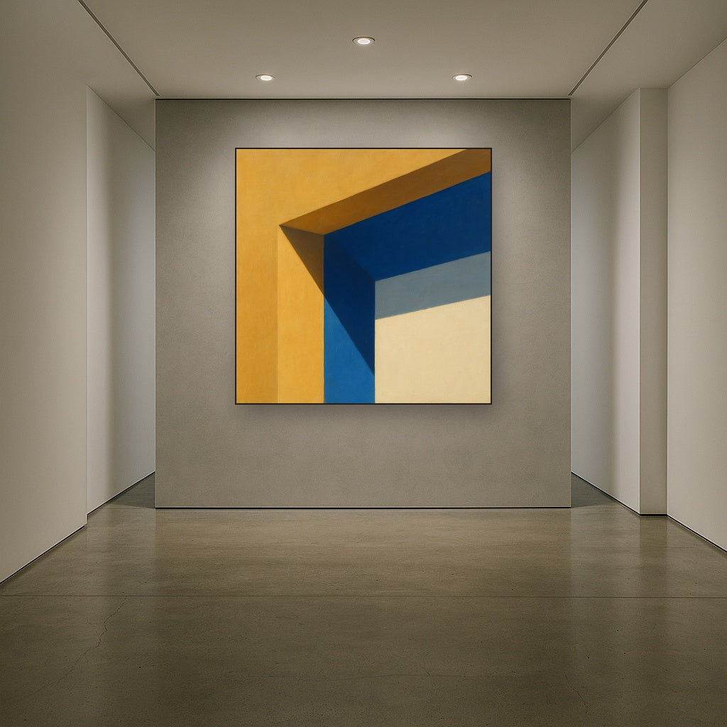 Sun & Shadow Architectural Facade Geometry Fine Art Oil Painting - View 5