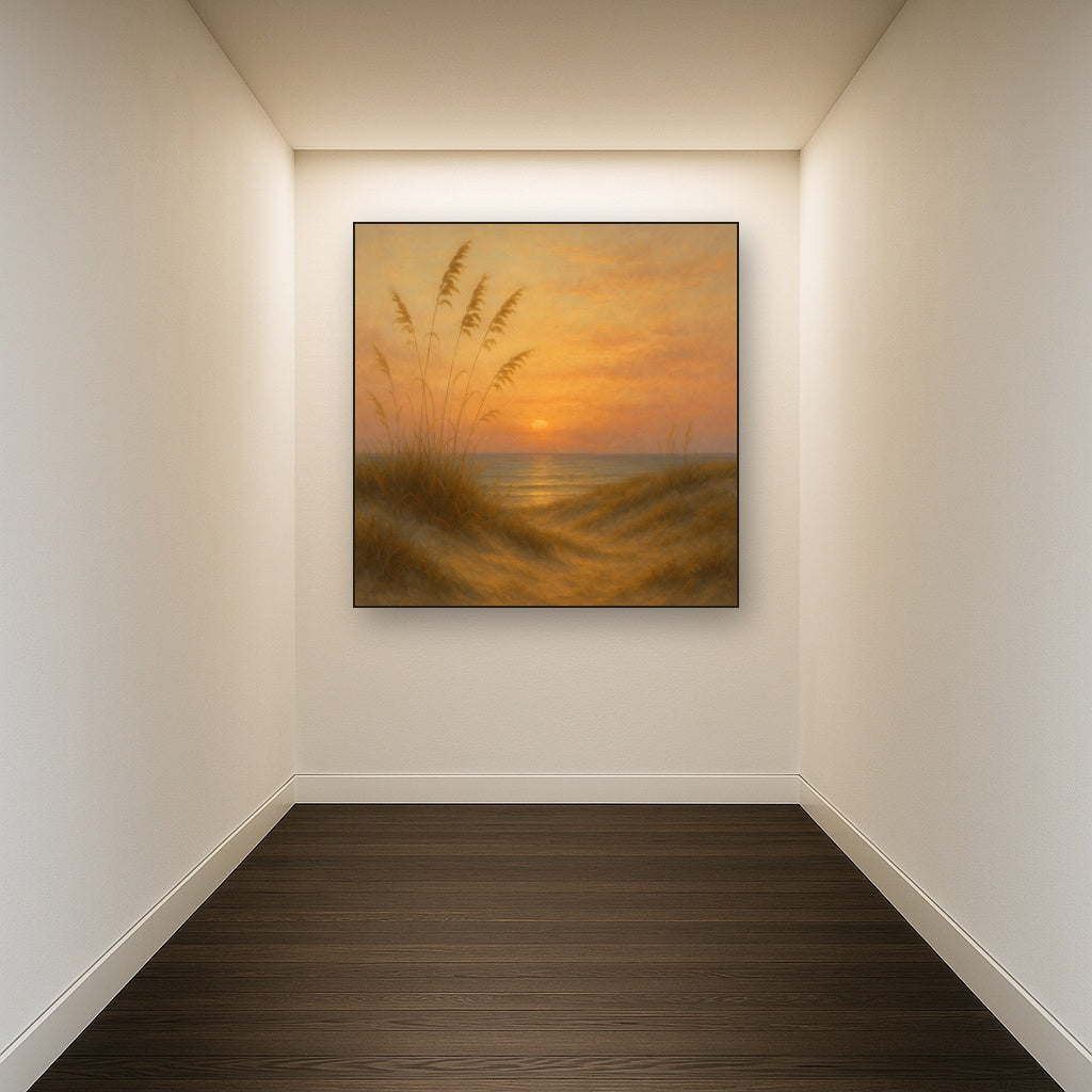 Sea Oats on Rolling Coastal Dunes at Sunset Oil Painting - View 5