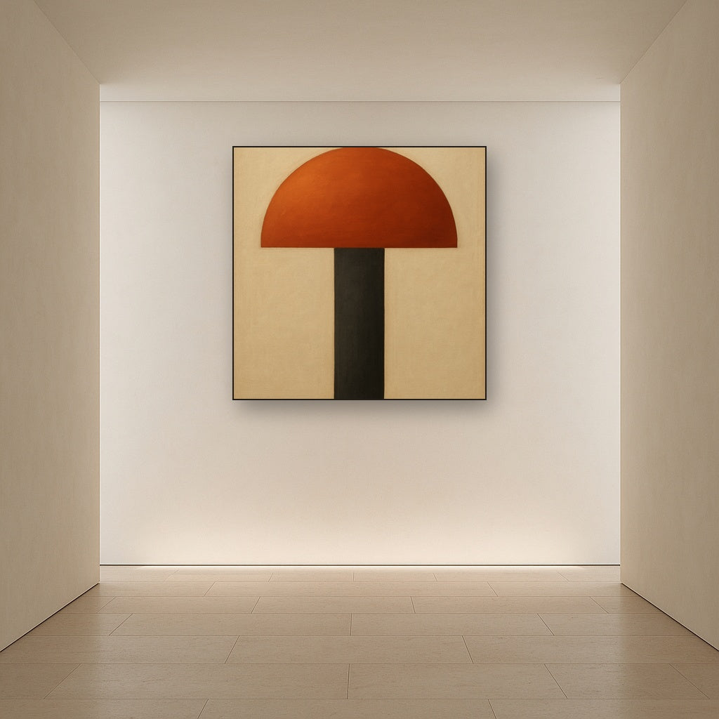 Semicircle Horizon & Minimalist Pillar No. 9 Oil Painting Staged in Bright Entryway and Hallway Gallery Wall, Hand Painted Fine Art on Linen