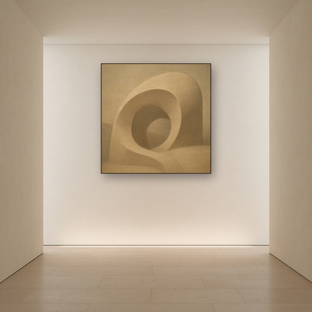Soft Architectural Curve in Desert Bone No. 21 Oil Painting Staged in Bright Entryway and Hallway Gallery Wall, Hand Painted Fine Art on Linen