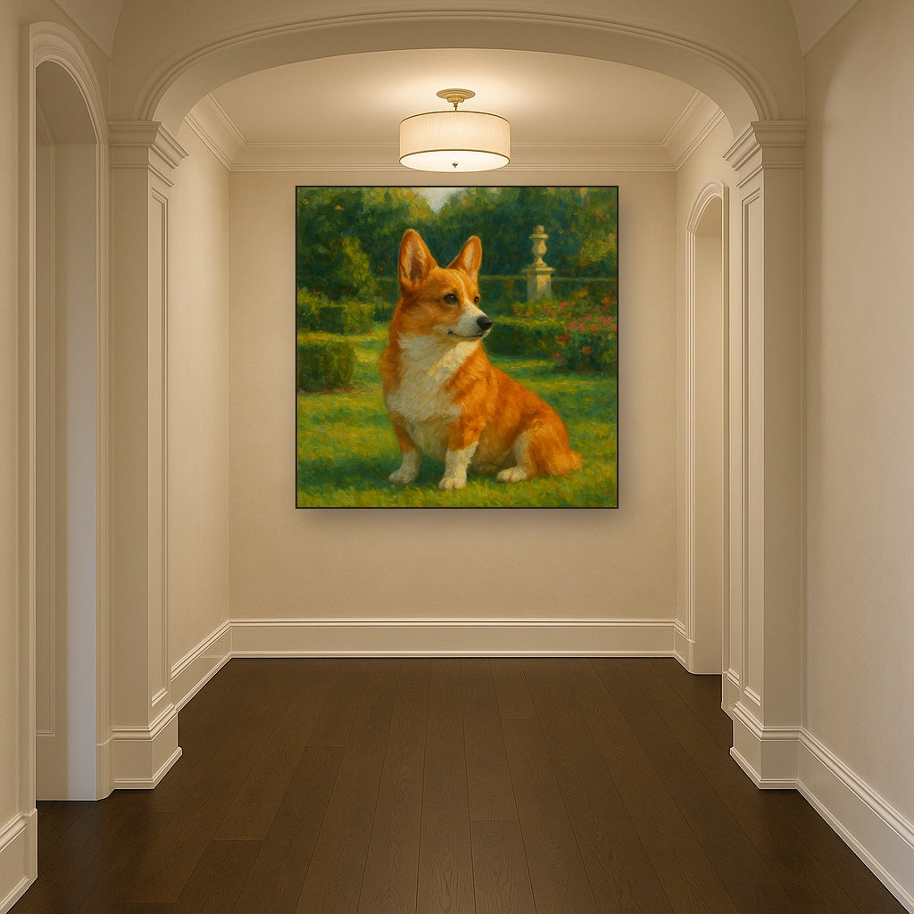 Pembroke Welsh Corgi in Royal English Garden No. 13 Fine Art Oil Painting - View 5