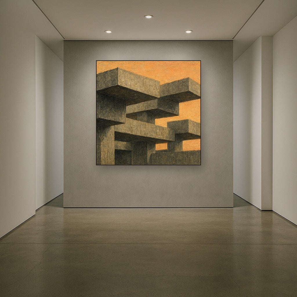 Brutalist Cantilever Forms Oil Painting - View 5