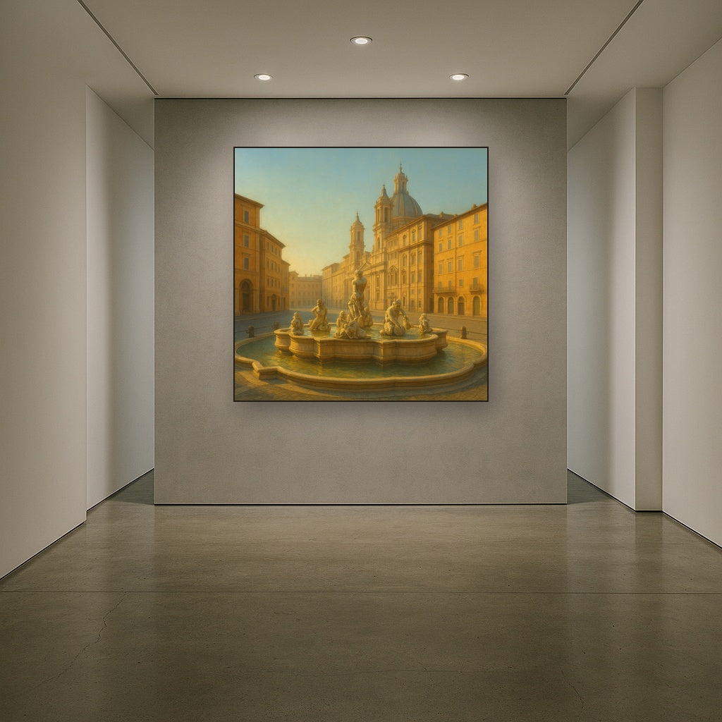Rome Piazza Fountain in Morning Sunlight No. 3 Oil Painting - View 5