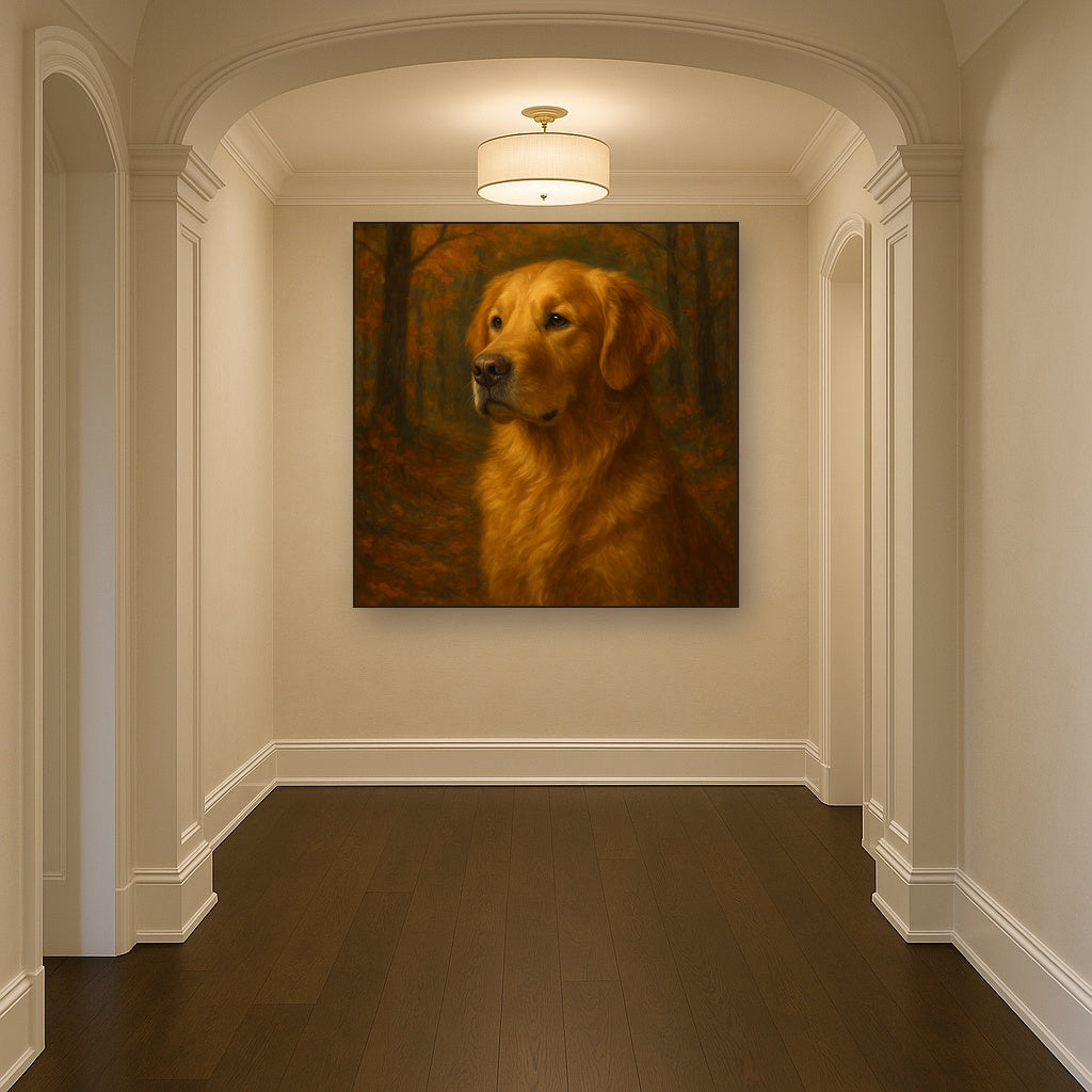 Noble Golden Retriever in Autumn Woods No. 10 Fine Art Oil Painting - View 5