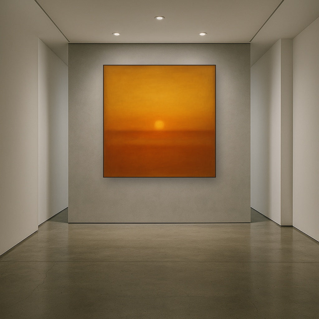 Warm Amber & Raw Sienna Sunset Meditation No. 8 Oil Painting Staged in Bright Entryway and Hallway Gallery Wall, Hand Painted Fine Art on Linen