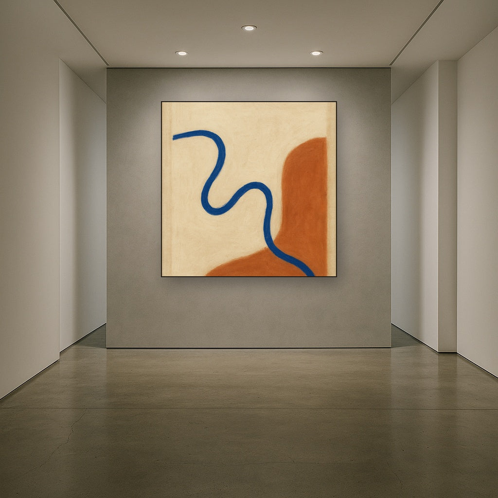 Cobalt Blue & Pale Oat Contour No. 8 - Modern Fine Art Oil Painting - View 5