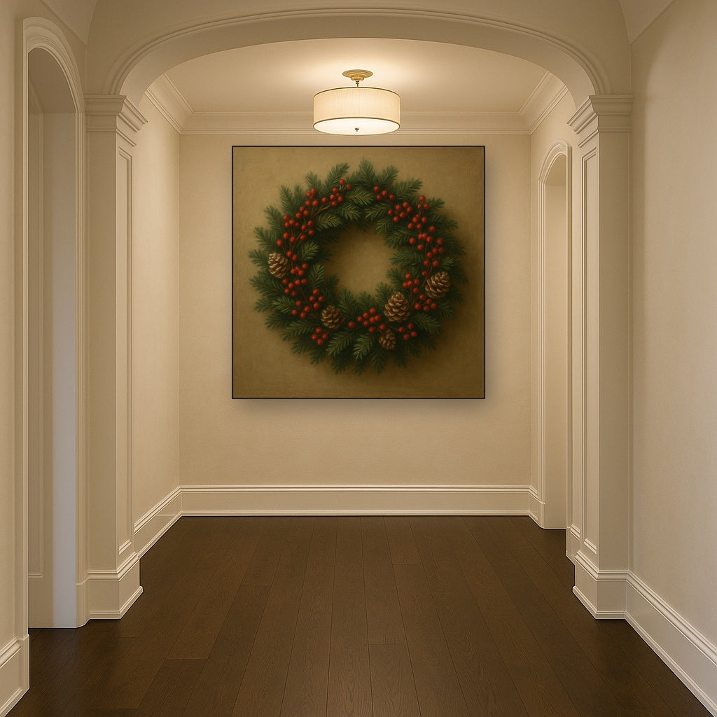 Vintage Holiday Botanical Wreath & Berries No. 5 Oil Painting - View 5
