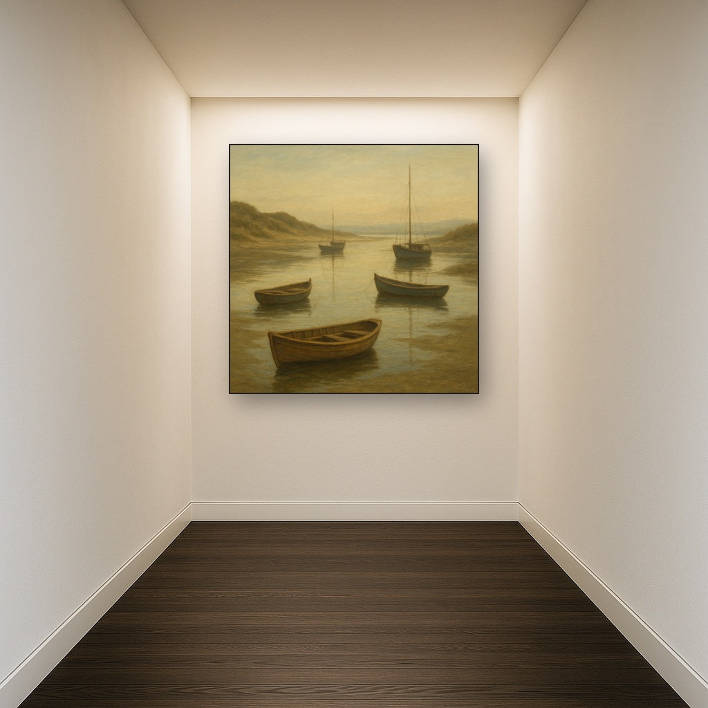 Quiet Fishing Harbor at Morning Low Tide No. 17 Oil Painting - View 5