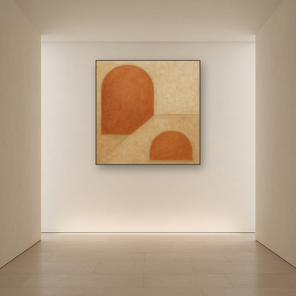 Earthy Terracotta & Weathered Plaster Wash No. 5 Oil Painting Staged in Bright Entryway and Hallway Gallery Wall, Hand Painted Fine Art on Linen