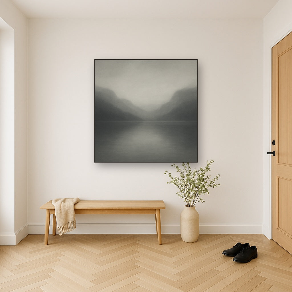 Misty Fjord Horizon in Monochromatic Slate No. 7 Oil Painting - View 5