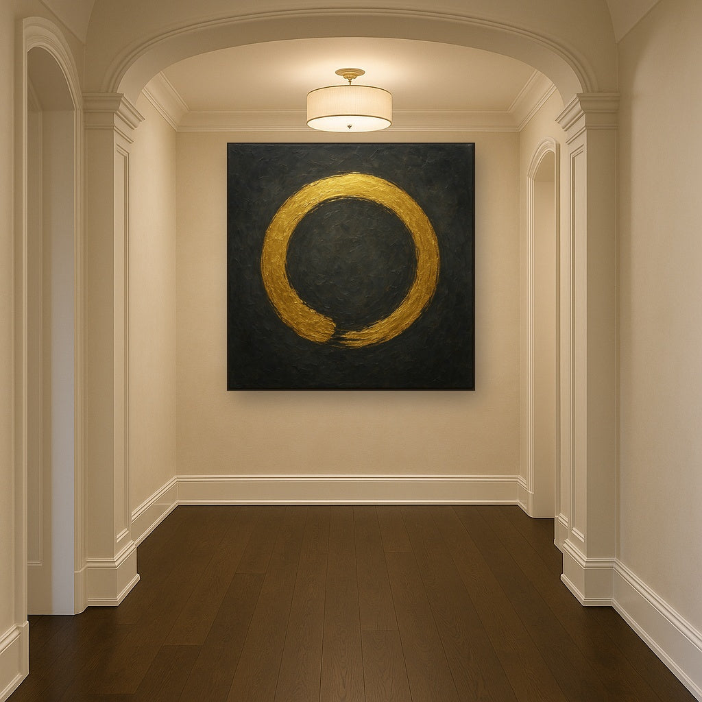 Luminous Gilded Zen Enso Circle Oil Painting - View 5