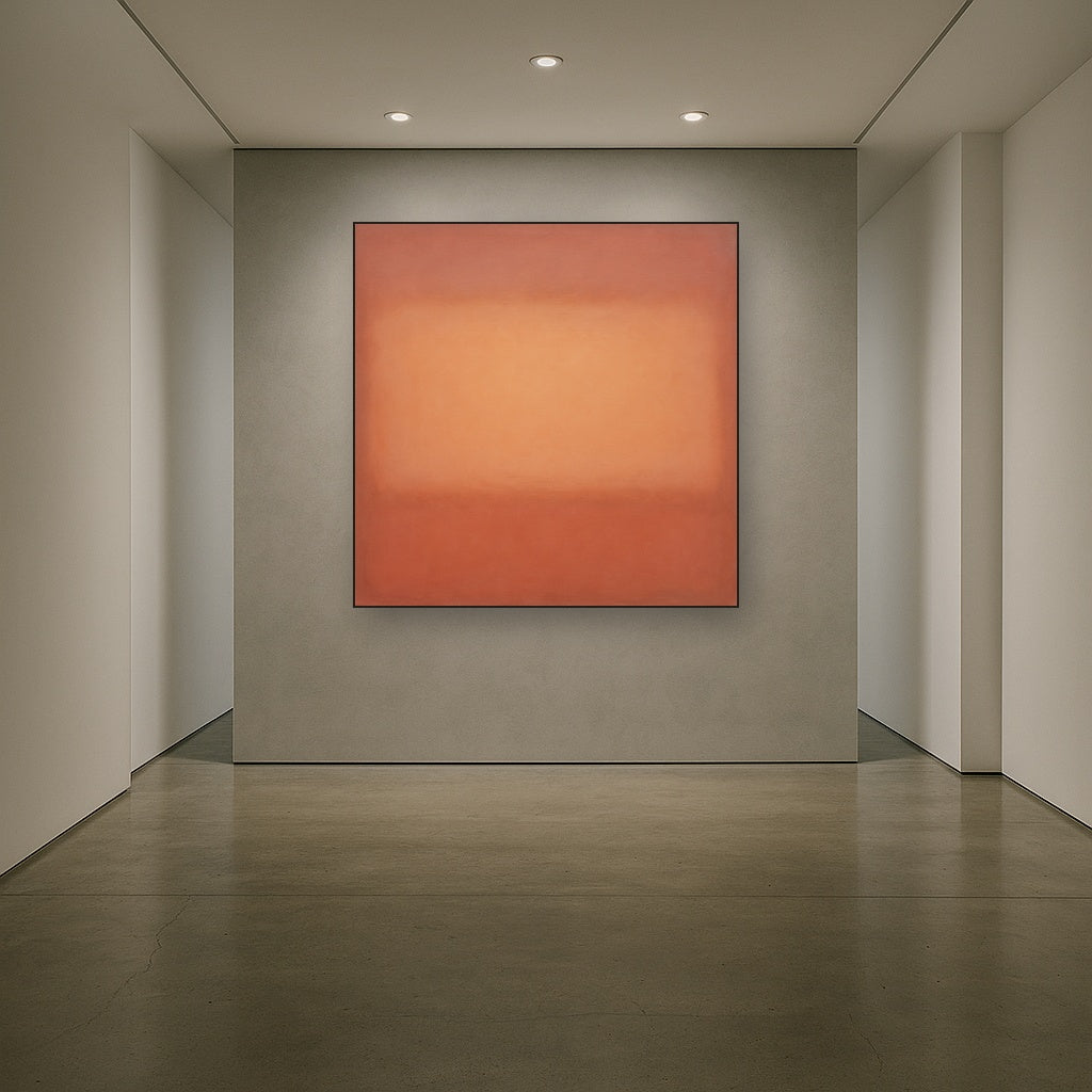 Blush Rose & Dusky Terracotta Ambient Glow No. 7 Oil Painting Staged in Bright Entryway and Hallway Gallery Wall, Hand Painted Fine Art on Linen