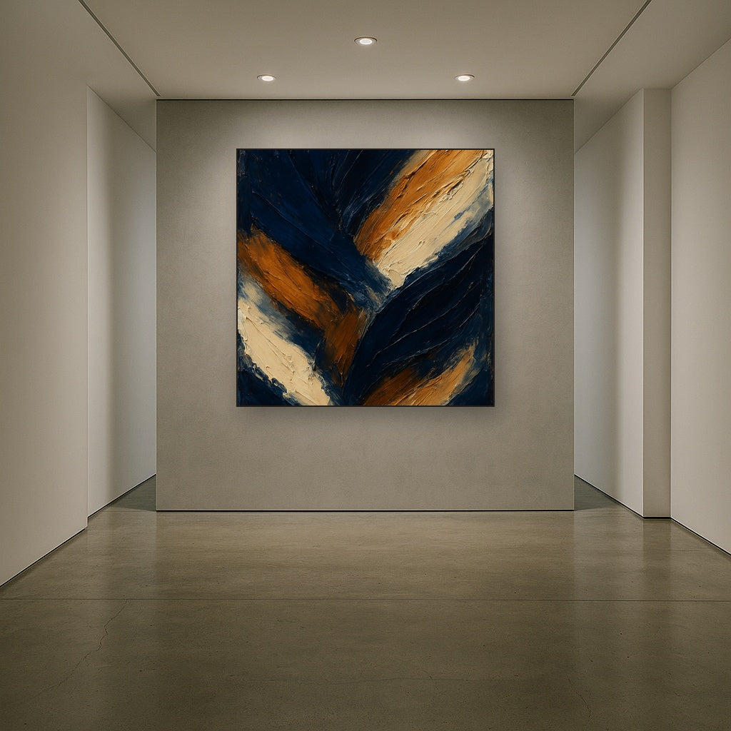 Dynamic Midnight & Raw Umber Abstract Oil Painting - View 5