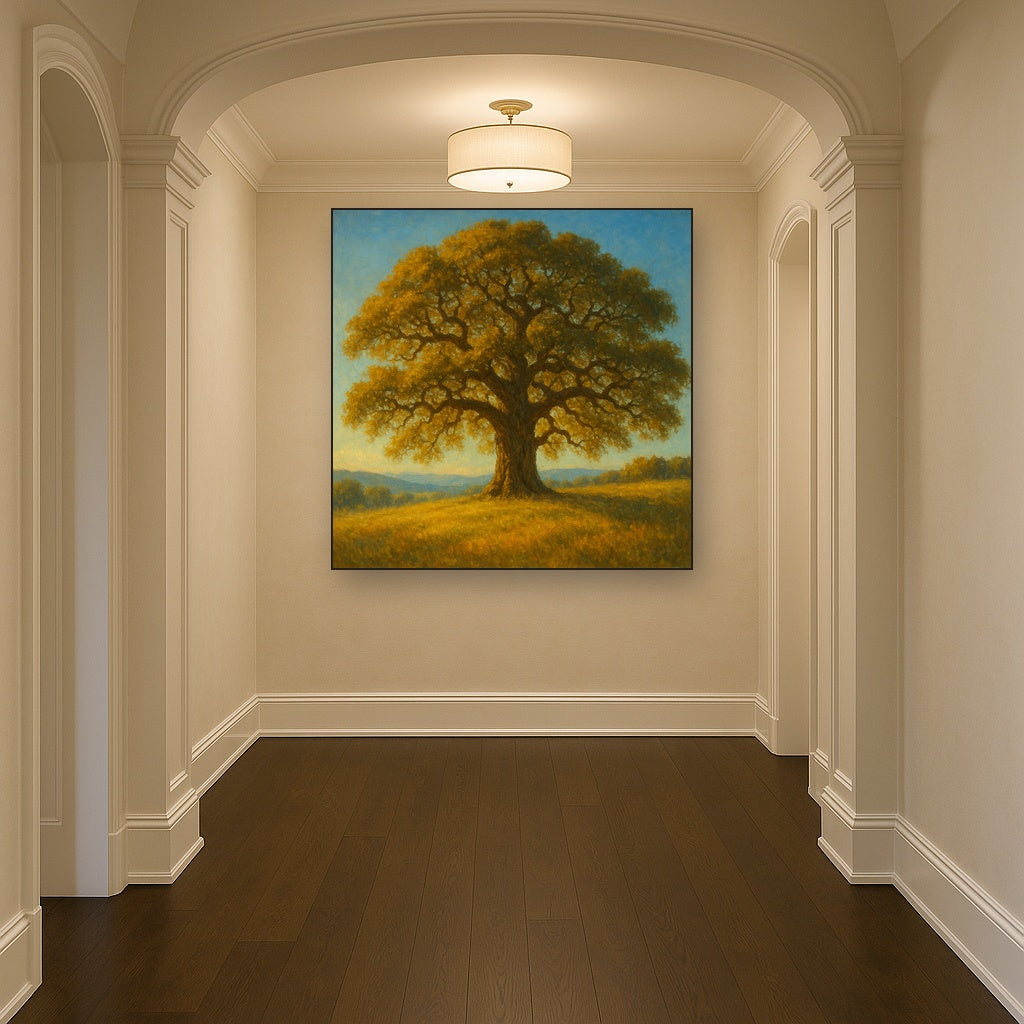 Old Oak Tree on Sunlit Meadow Ridge No. 3 Fine Art Oil Painting - View 5