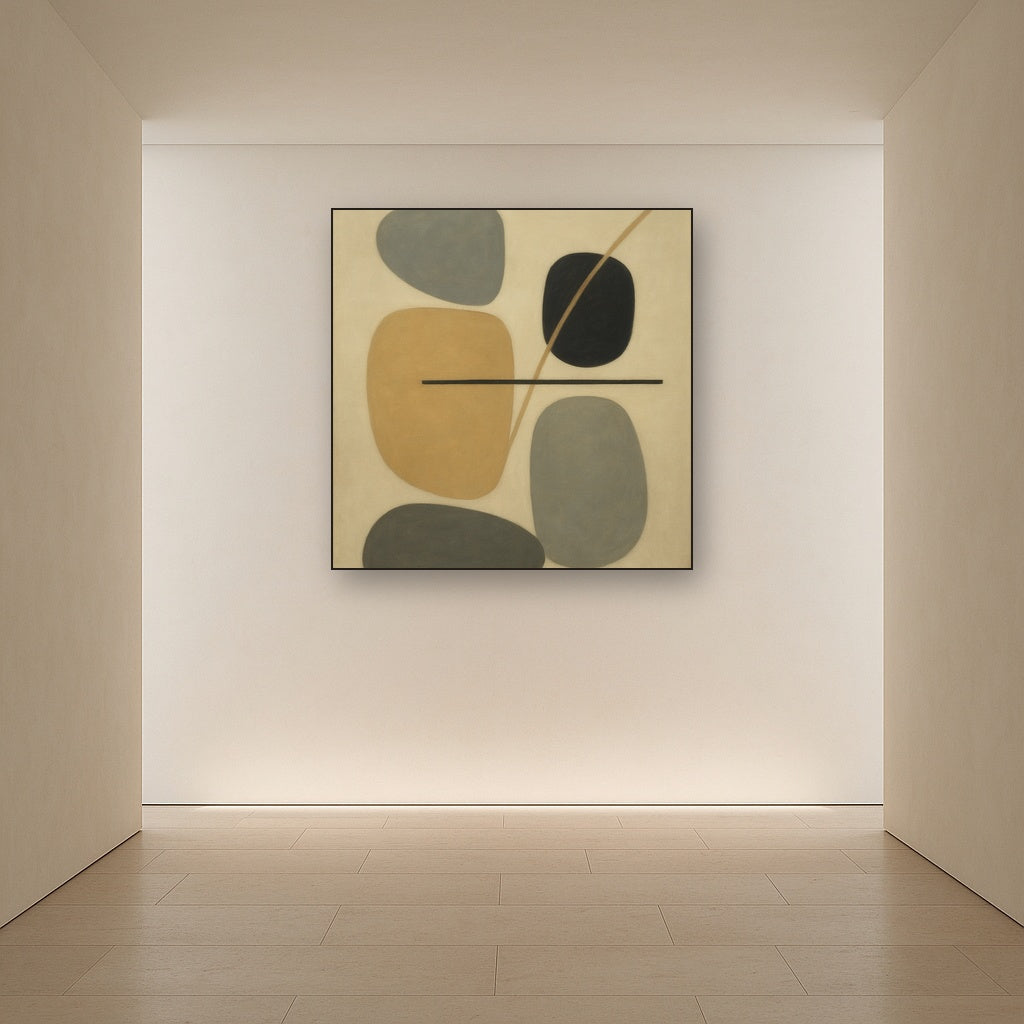 Organic Pebble Contours & Slanted Lines No. 22 Oil Painting Staged in Bright Entryway and Hallway Gallery Wall, Hand Painted Fine Art on Linen