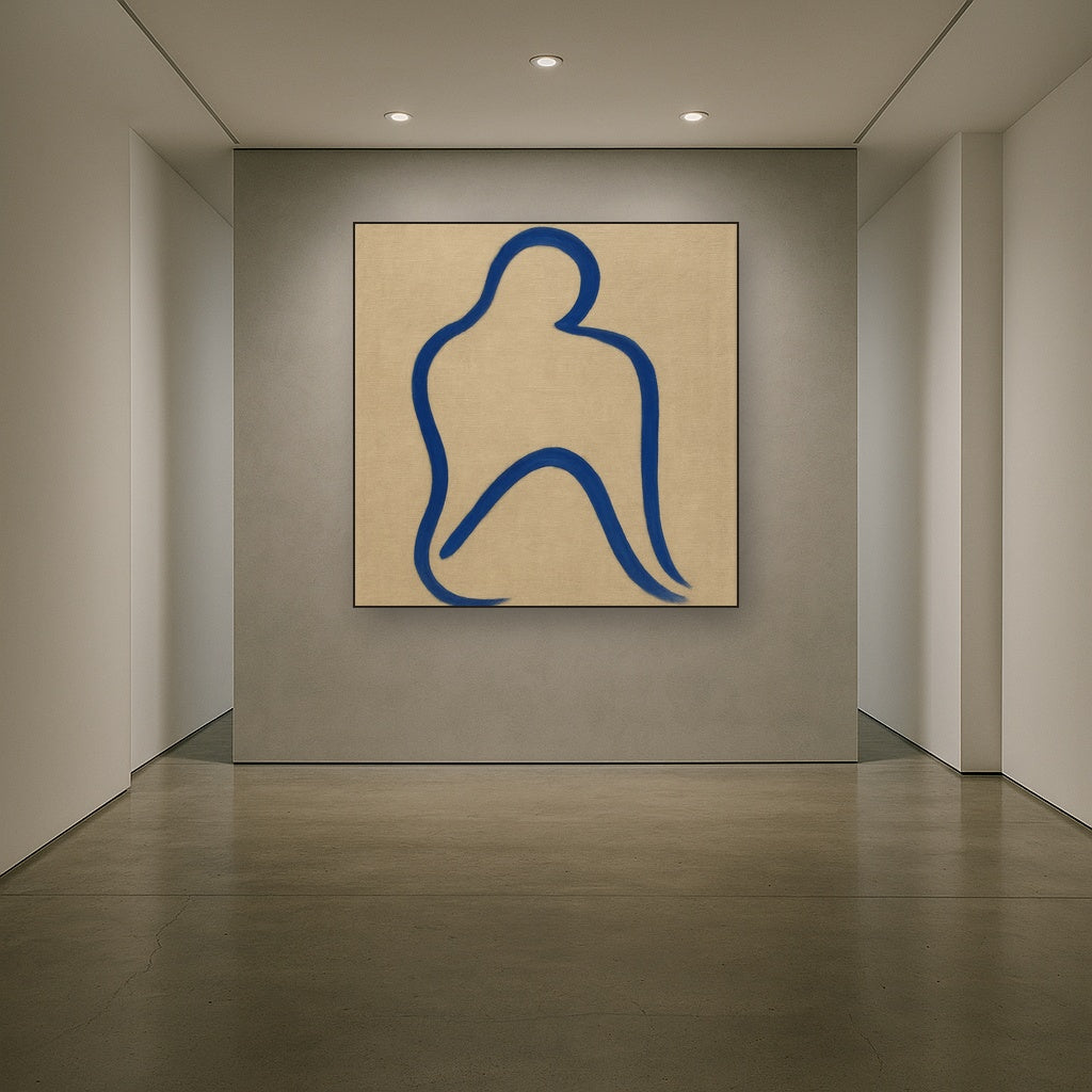 Cobalt Blue & Pale Oat Contour No. 8 - Modern Fine Art Oil Painting - View 5