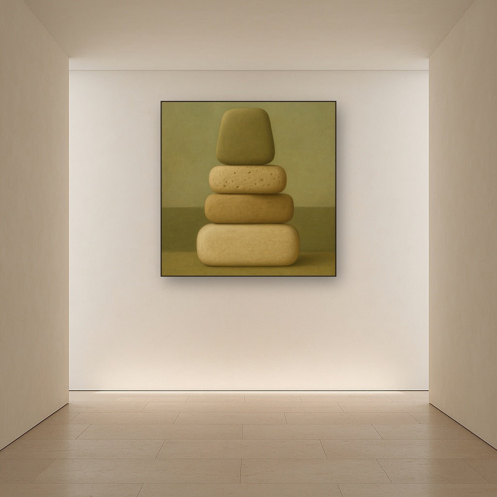 Muted Olive & Sandstone Geometric Balance No. 13 Oil Painting - View 5