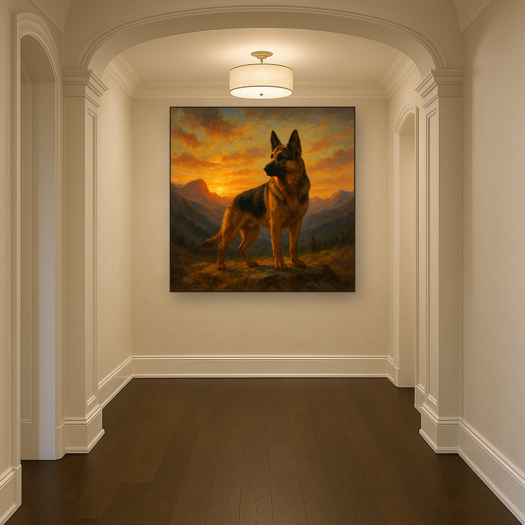 German Shepherd Standing in Alpine Sunset No. 12 Fine Art Oil Painting - View 5
