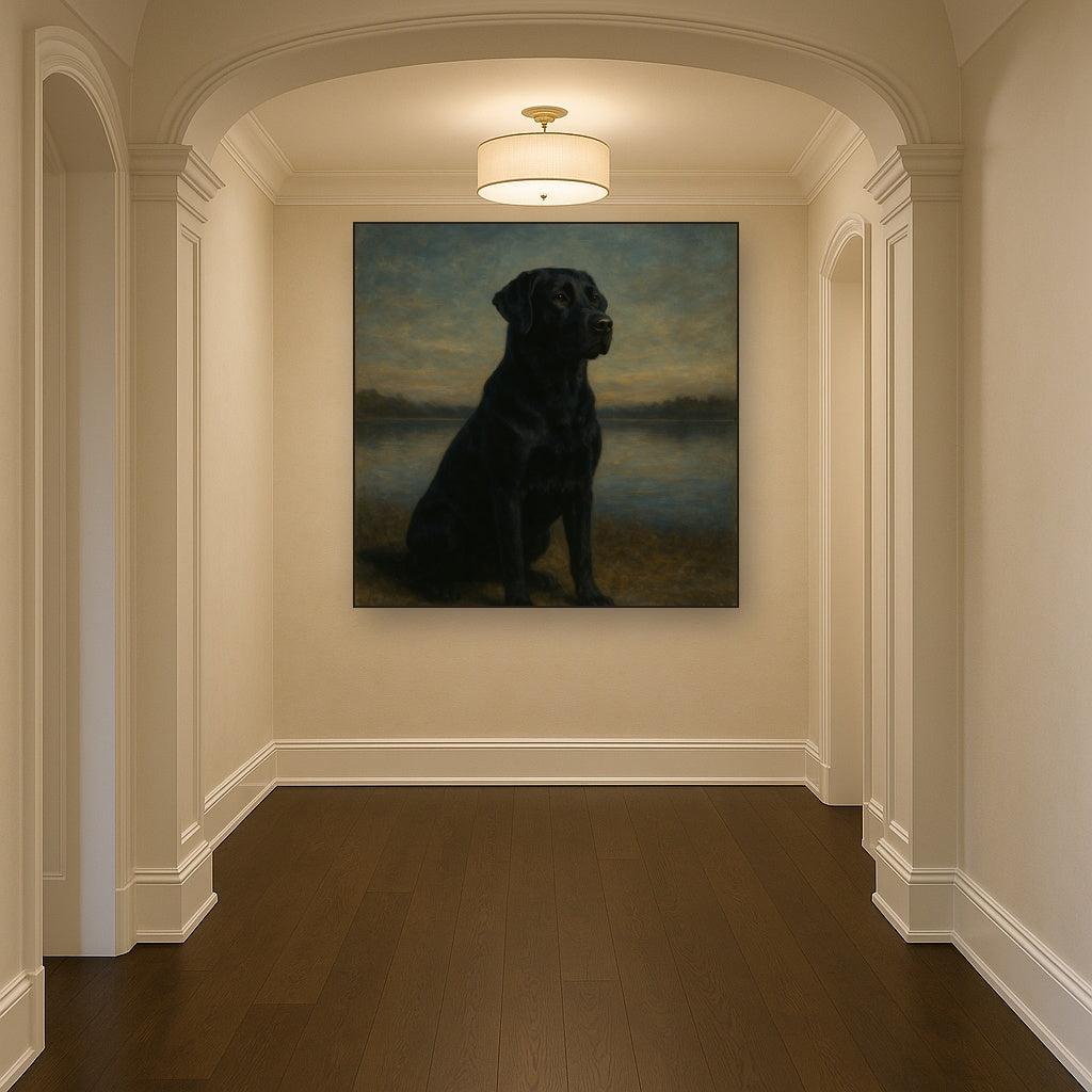 Black Labrador Retriever by Misty Lake Horizon No. 8 Fine Art Oil Painting - View 5
