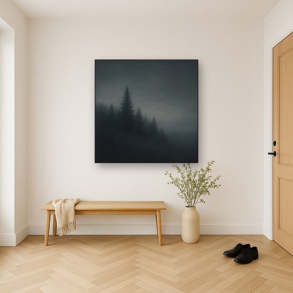 Dusk over Silent Pine Ridgeline in Charcoal Fog No. 10 Oil Painting - View 5