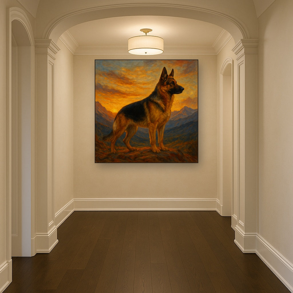 German Shepherd Standing in Alpine Sunset No. 11 Fine Art Oil Painting - View 5