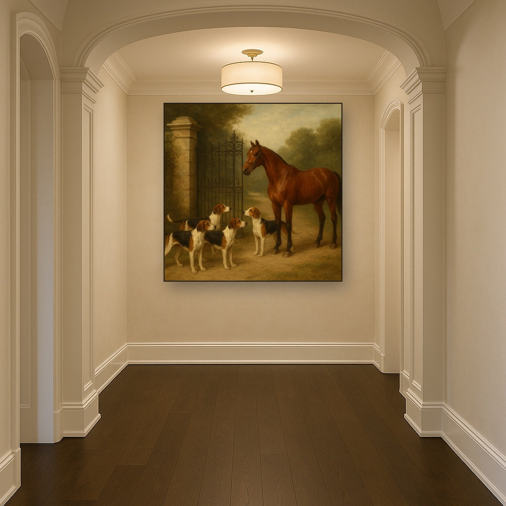 Hunting Hounds & Thoroughbred by Estate Gate No. 15 Oil Painting - View 5