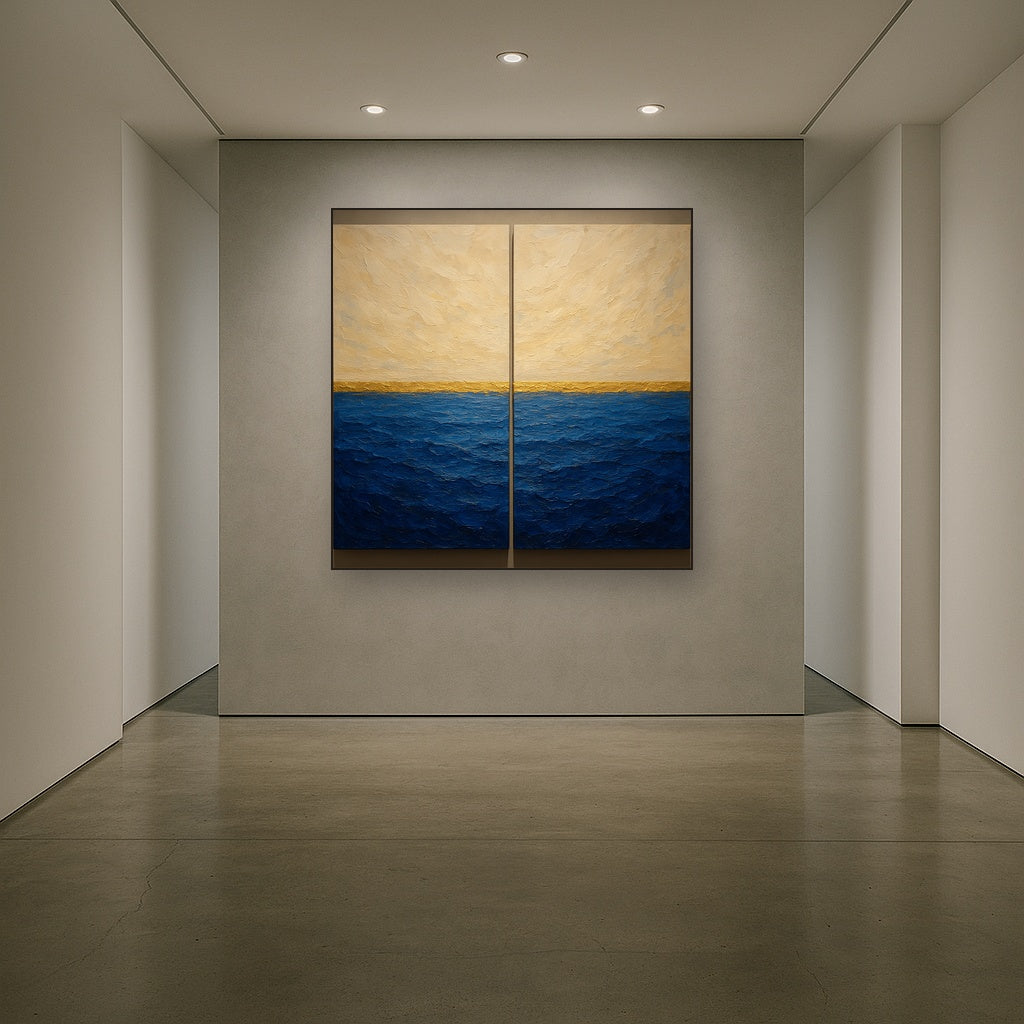 Elysian Horizon Diptych Pairing No. 2 Oil Painting - Styled in Entryway Hallway