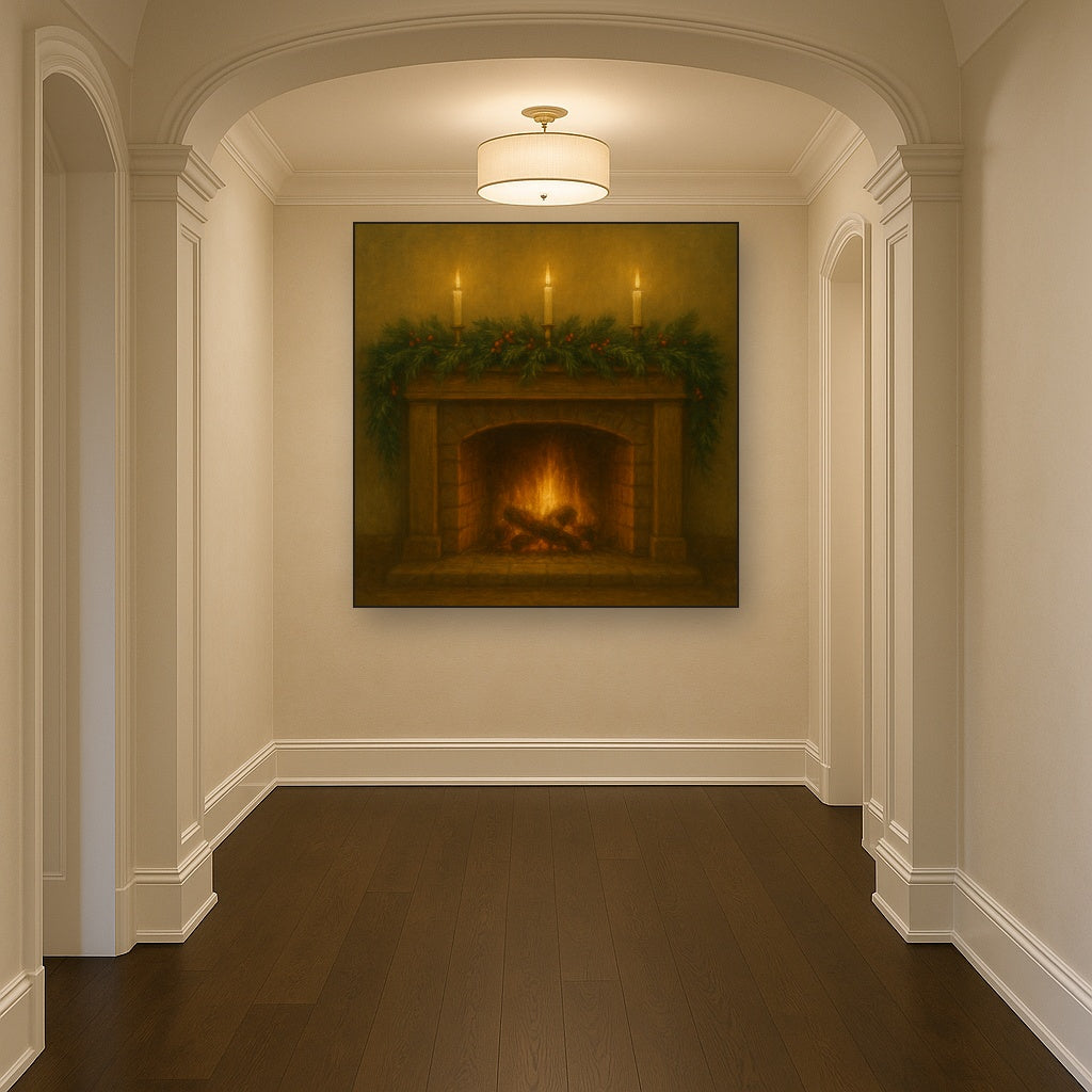 Vintage Fireside Hearth & Cedar Garlands No. 9 Oil Painting - View 5