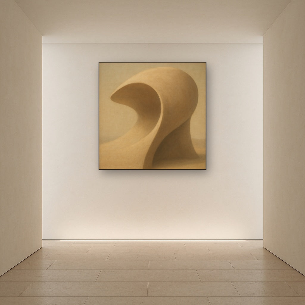 Soft Architectural Curve in Desert Bone No. 10 Oil Painting Staged in Bright Entryway and Hallway Gallery Wall, Hand Painted Fine Art on Linen