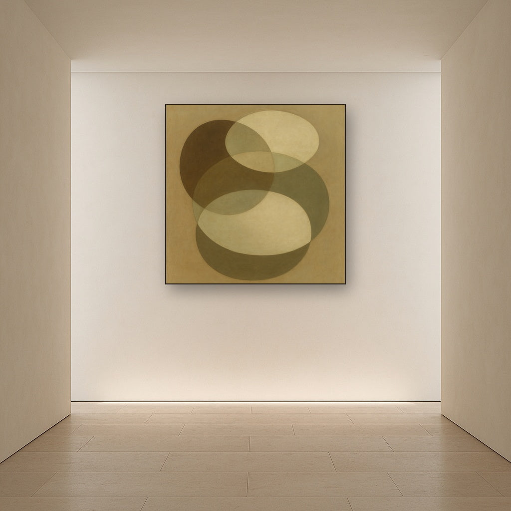 Floating Ellipse Harmony in Walnut & Pale Sage No. 14 Oil Painting - View 5