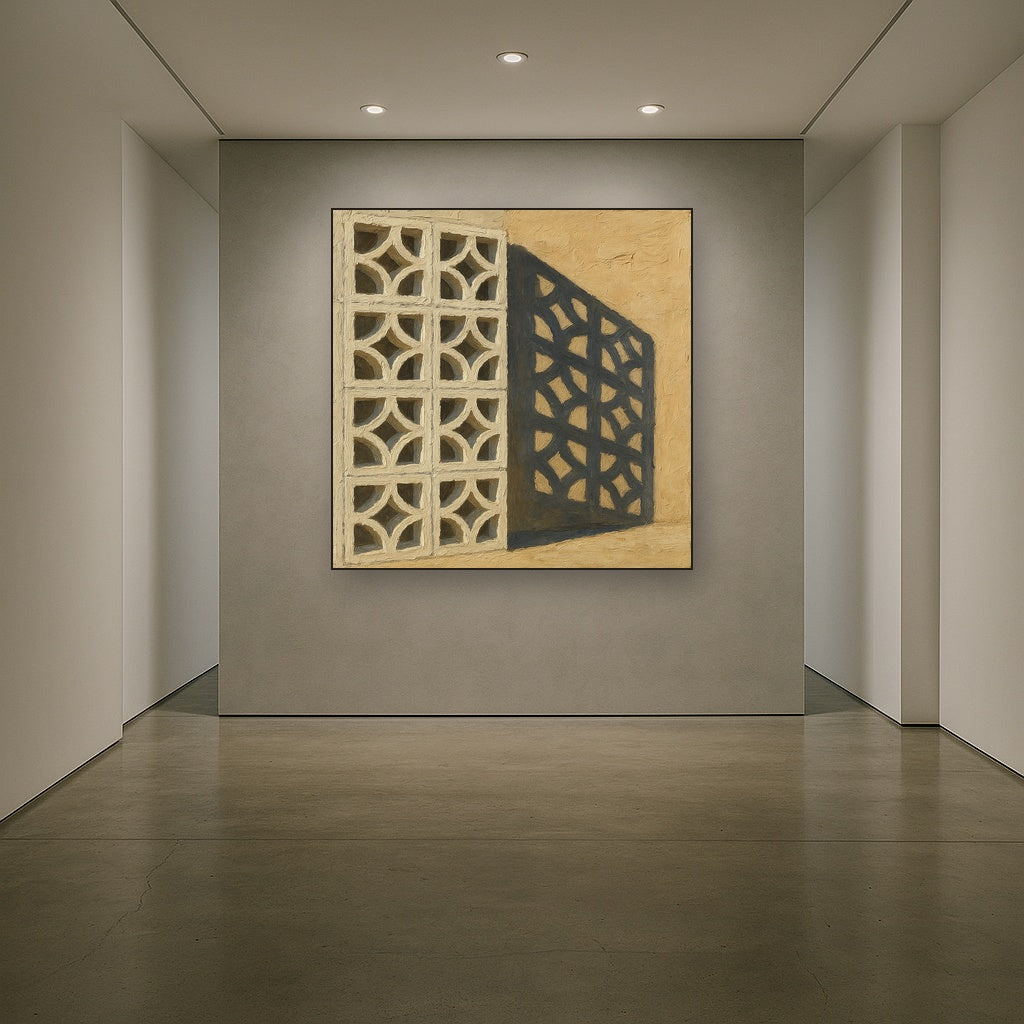 Desert Modern Breeze Block Shadow No. 7 Oil Painting - Styled in Entryway Hallway