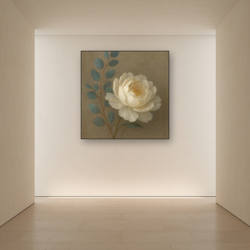 Eucalyptus & White Peony Minimalist Flora No. 12 Fine Art Oil Painting - View 5