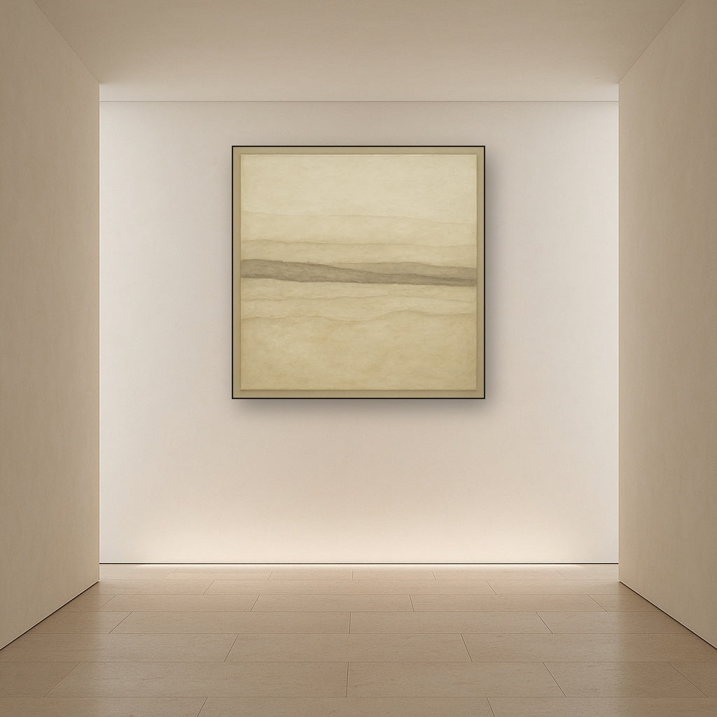 Raw Limestone Horizon & Washed Linen No. 3 Oil Painting Staged in Bright Entryway and Hallway Gallery Wall, Hand Painted Fine Art on Linen