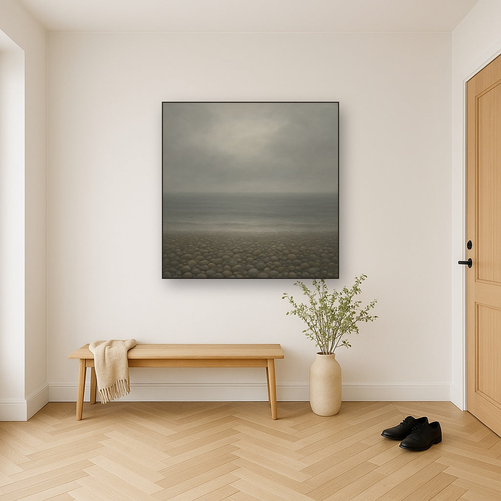 Overcast Coastal Fog & Wet Pebble Shingle No. 16 Oil Painting - View 5