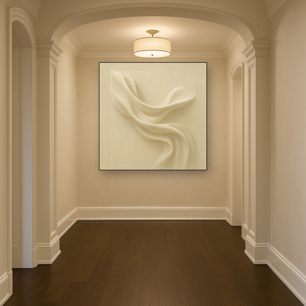 Alabaster Linen Texture Fold No. 4 - Modern Fine Art Oil Painting - View 5