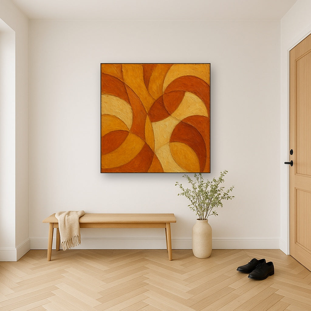 Abstracted Embrace in Warm Ochre Oil Painting - View 5