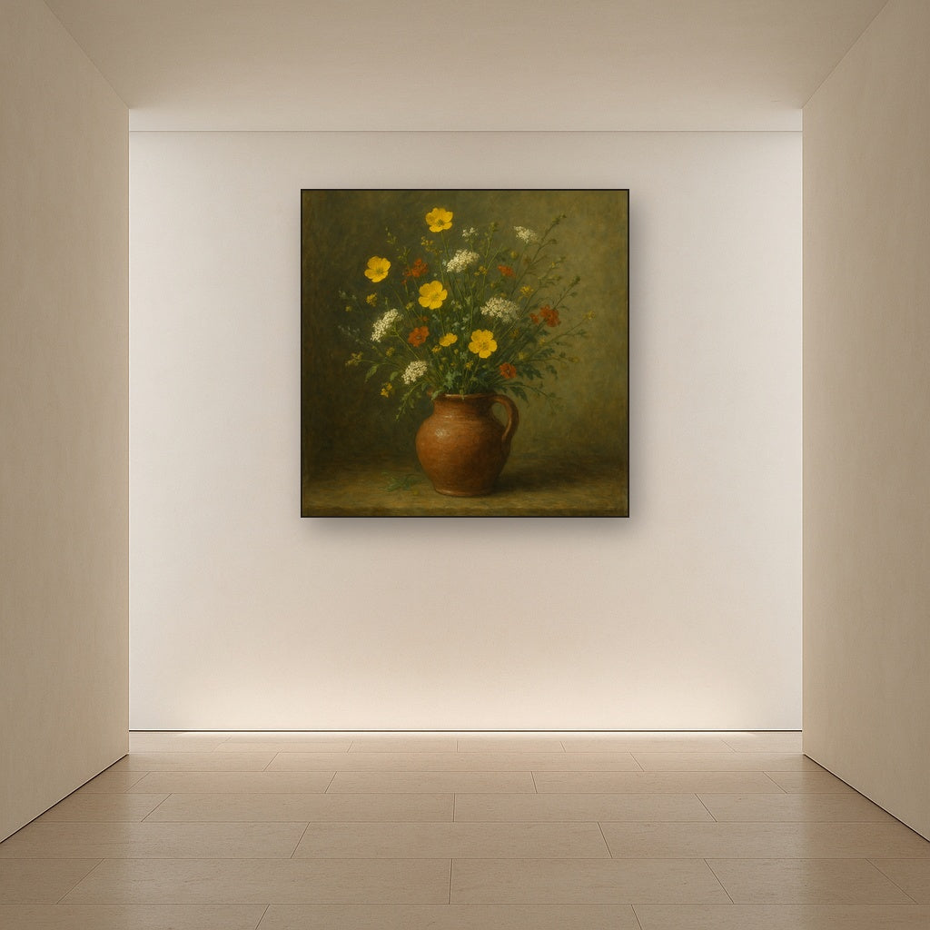 Vintage Meadow Wildflowers in Earthenware Jar No. 15 Fine Art Oil Painting - View 5
