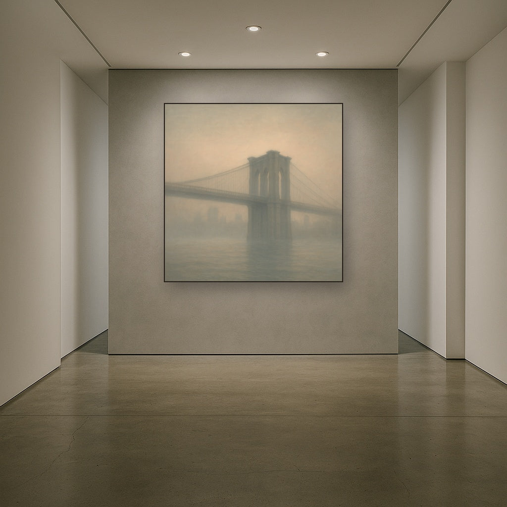 Brooklyn Bridge in Morning River Mist No. 25 Oil Painting - View 5
