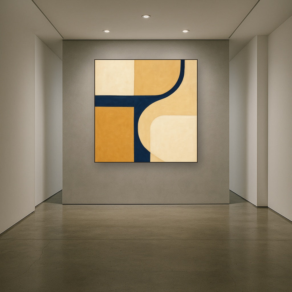 Navy & Warm Beige Geometric Line Balance No. 2 Fine Art Oil Painting - View 5