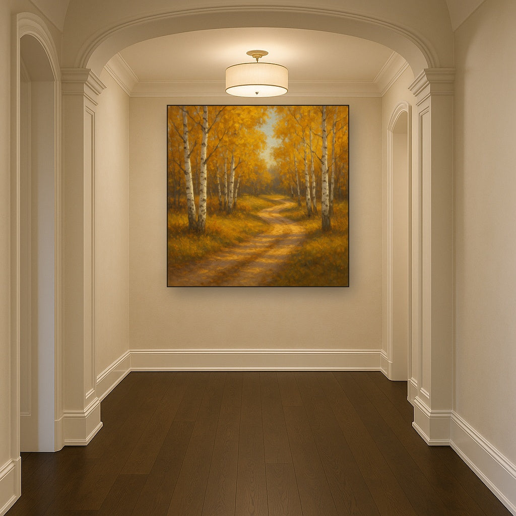 Winding Country Dirt Road through Birch Glade Fine Art Oil Painting - View 5