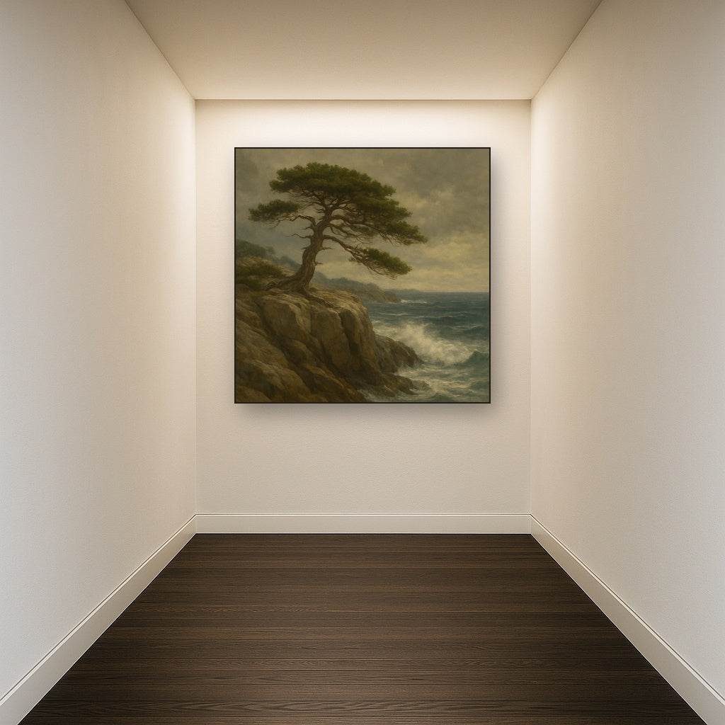 Wild Coastal Pine on Stormy Granite Cliff No. 6 Oil Painting - View 5